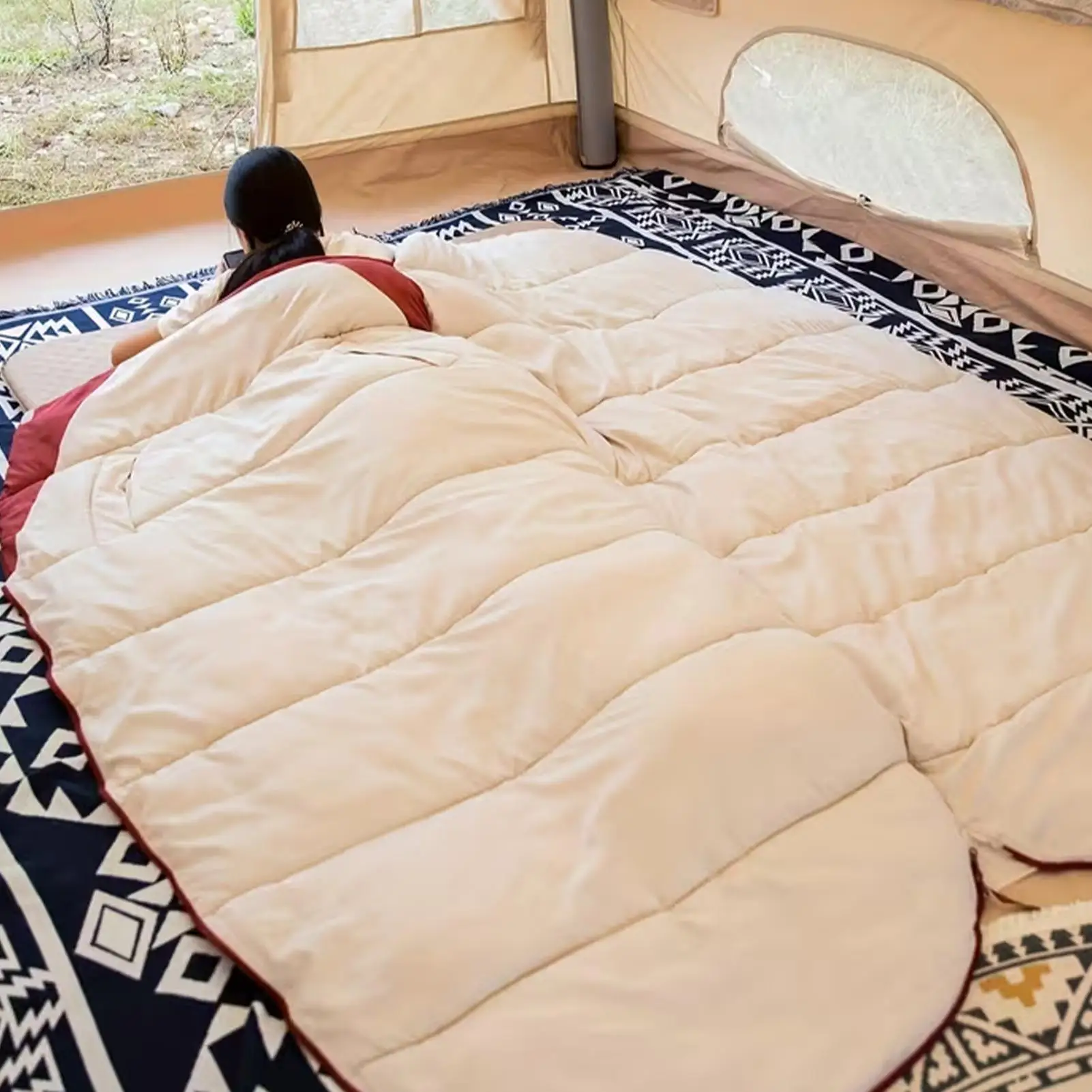 Sleeping Bags 86.61 X 37.4in Hooded Waterproof Gear Mat Queen Sleeping Bag For Travel Bed Home Daycare Tent Outdoor Spring