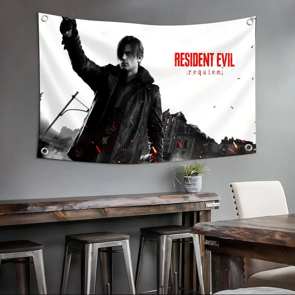 Game R-Resident Evil Leon Kennedy Flags Wall Art Backdrop: Camping Outdoor Garden Bedroom Party Decor Family Gifts