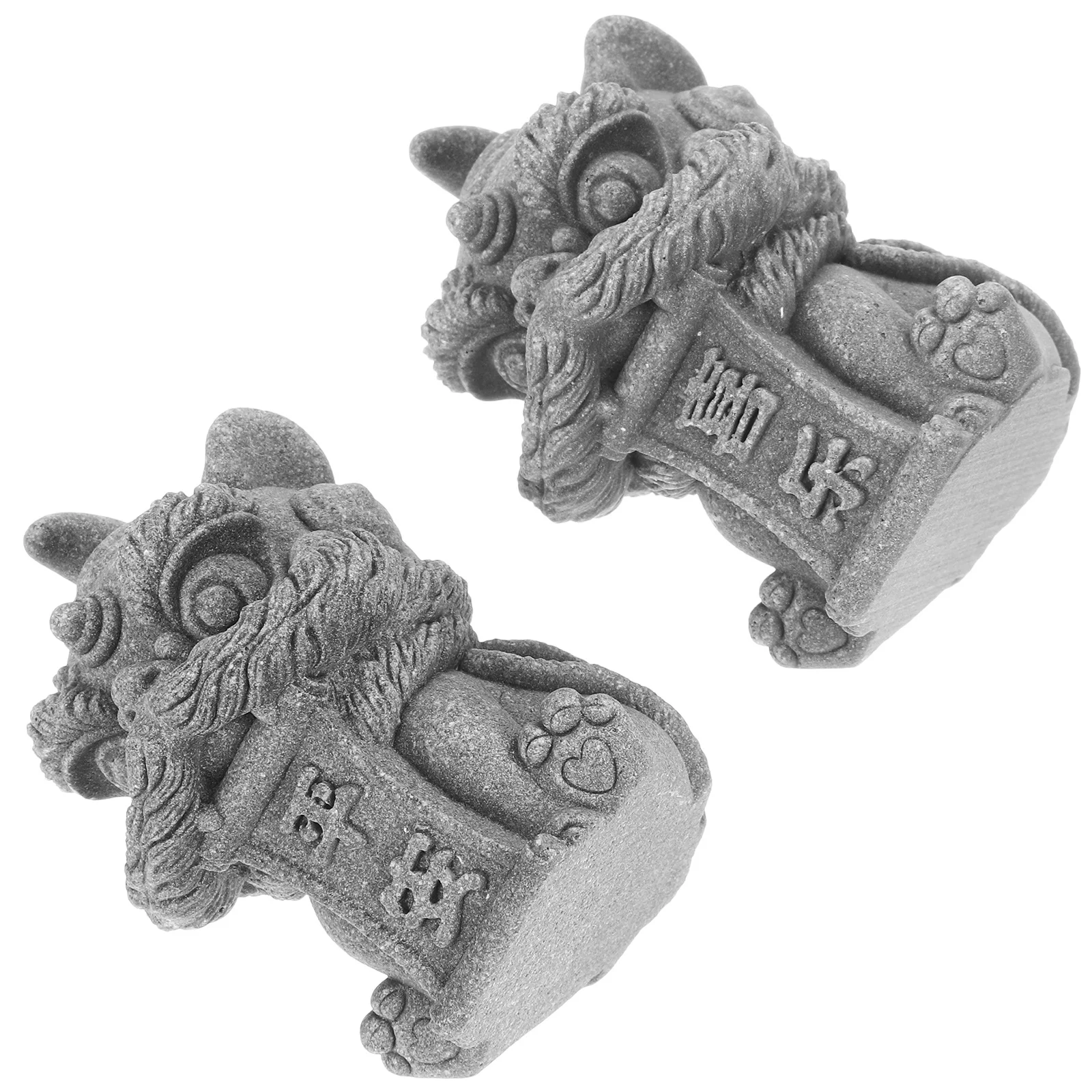 

1Pair Chinese Sandstone Lion Ornaments Small Stone Guardian Statues Bonsai Mini Landscaping Decor Attract Wealth Luck