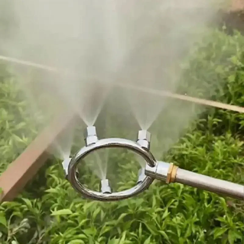 Boquilla Circular de atomización de alta presión, rociador de acero inoxidable, cinco agujeros, agua, flores y árboles