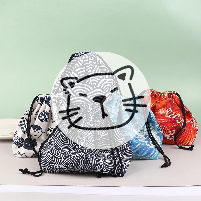 Popular 1Pc Japanese Style Drawstring Lunch Box Storage Bag For Travel Picnic Portable Easy Wash Bento Lunch Box Tote Pouch