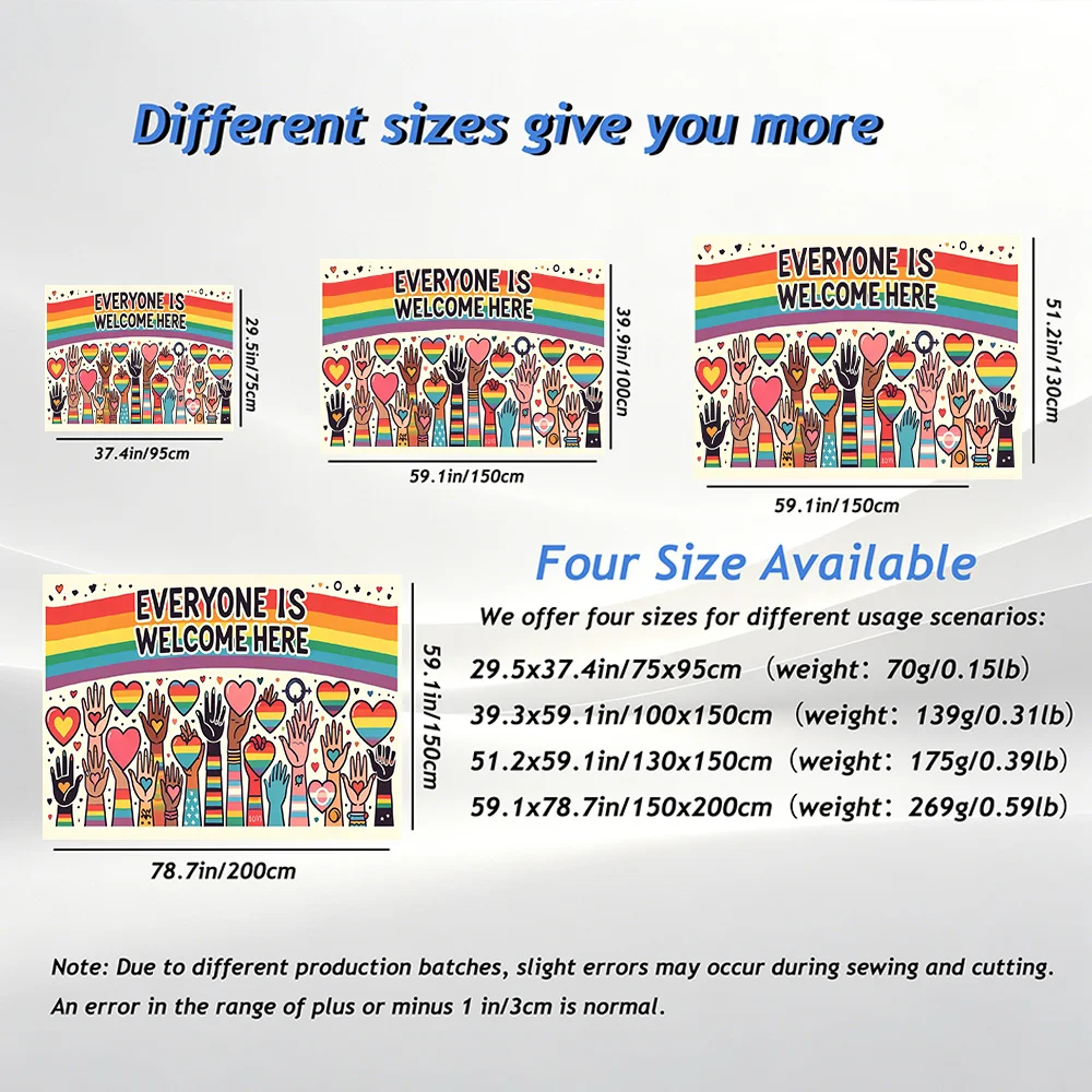 Rainbow Everyone Is Welcome Here Tapestry Colorful Hands Wall Decor Gender Pride Room Sign