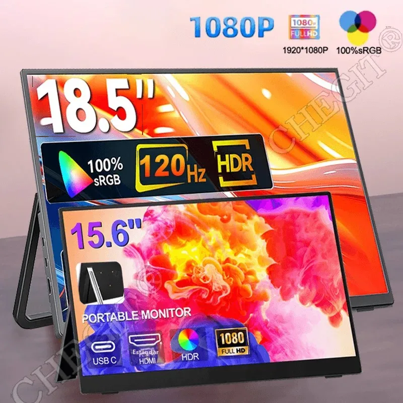 Monitor PortáTil De 15,6/18,5 Pulgadas 60/100Hz 1080P Hdr Con Orificio Vesa Y Soporte Trasero Pantalla Extendida Para Ordenador PortáTil Mac Laptop Pc Switch