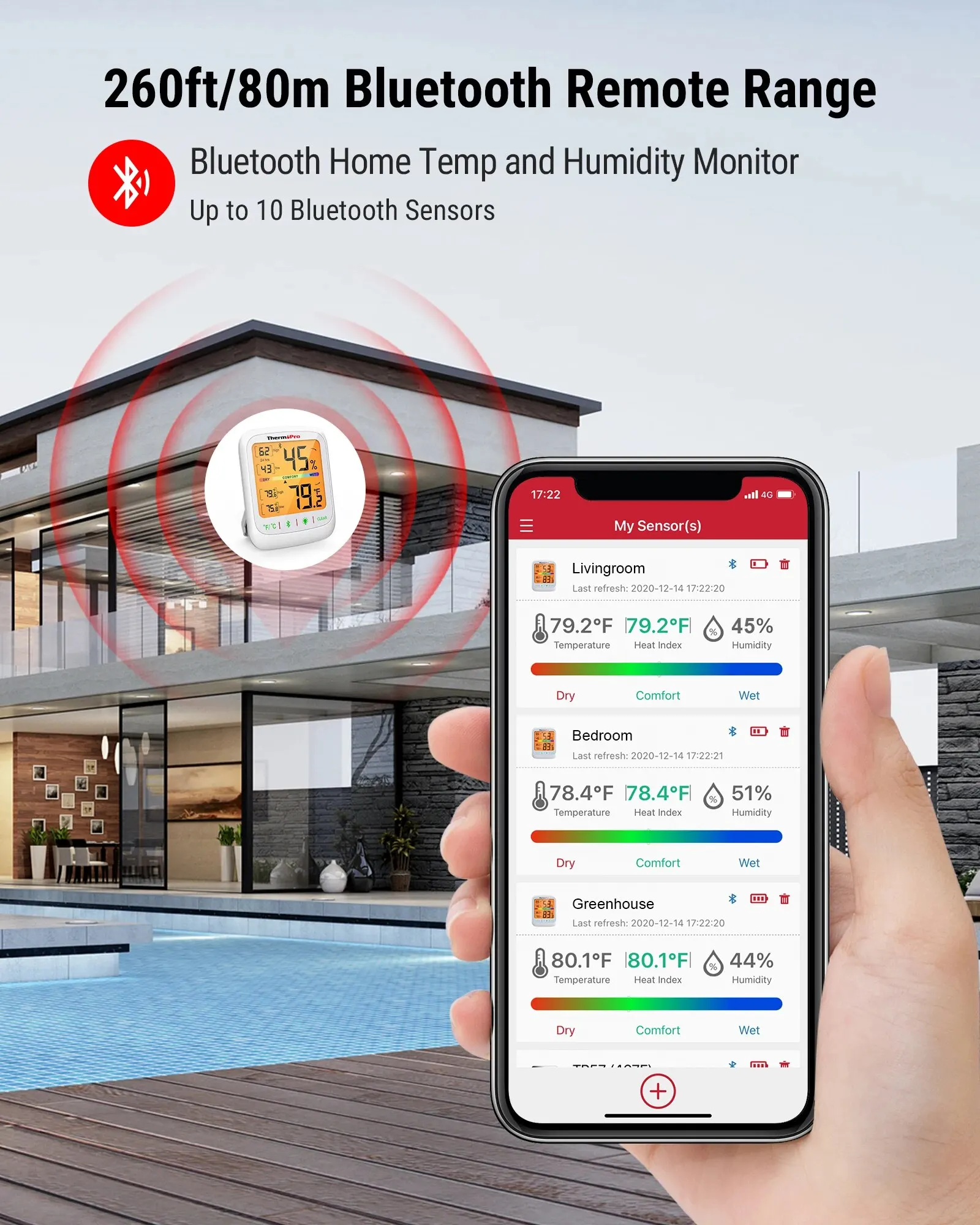 ThermoPro TP359 Bluetooth 80M Wireless Range Room Digital Thermometer Hygrometer for Indoor Temperature and Humidity Monitor