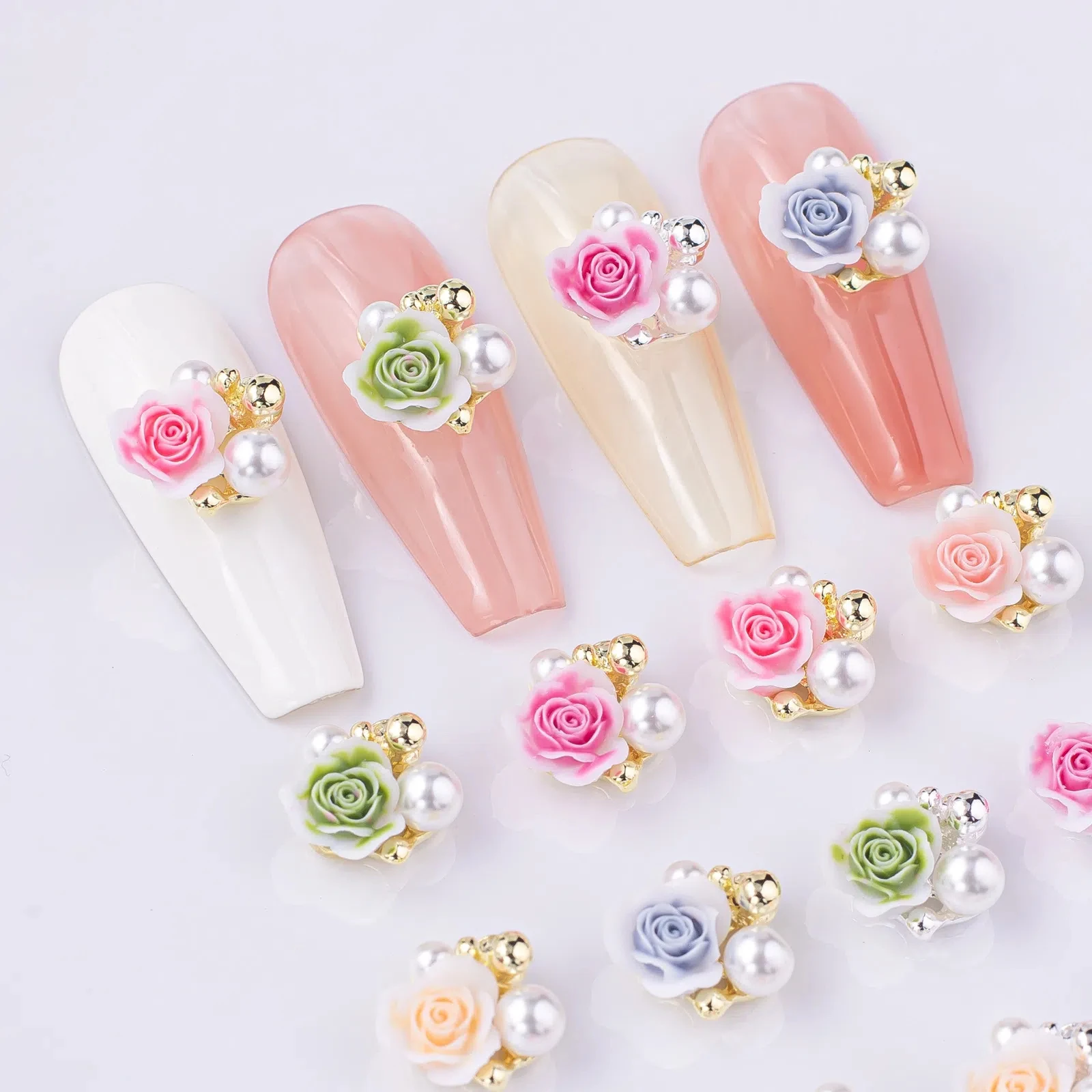 10 قطعة/الوحدة سبائك الراتنج زهرة الورد مسمار الفن زينة مع الراين الوردي الفاخرة اللؤلؤ لهجات Kawaii مانيكير اكسسوارات #5