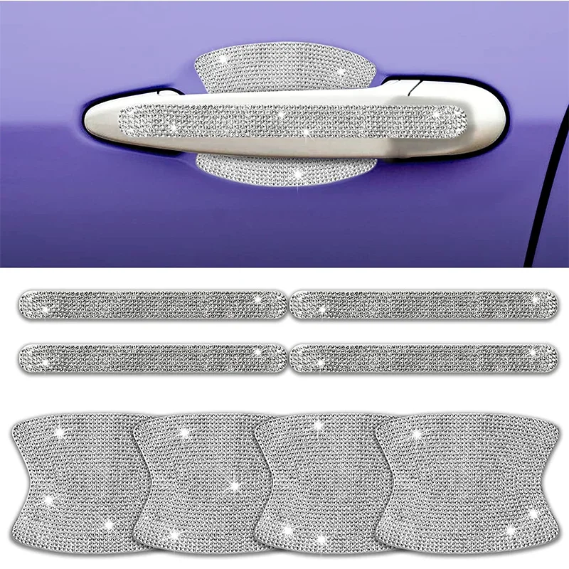 Car Diamond Door Handle Bowl Scratch Protective Stickers Rearview Mirror Anti-collision Protection Strip Decoration Accessories