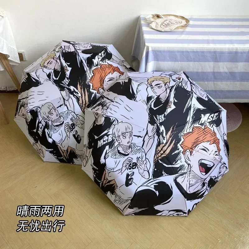 Anime Game Haikyuu!! Shoyo Hinata Kei Tsukishima Cosplay Dual Purpose Folding Sun Umbrella Portable Parasol Windproof Rain Fold