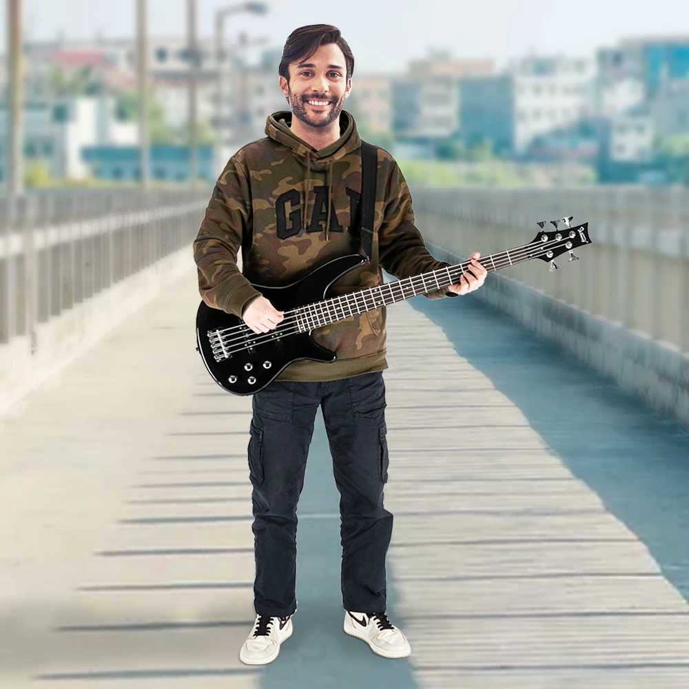 5 String Full Size Electric Bass Guitar SS Pickups and Amp Kit for The Experienced Player Black