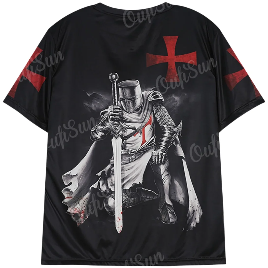 Vintage Men\'s T-shirts Knights Templar Print T Shirts For Men Summer Oversized Tops Short Sleeve Tees Casual O-Neck Men Clothing