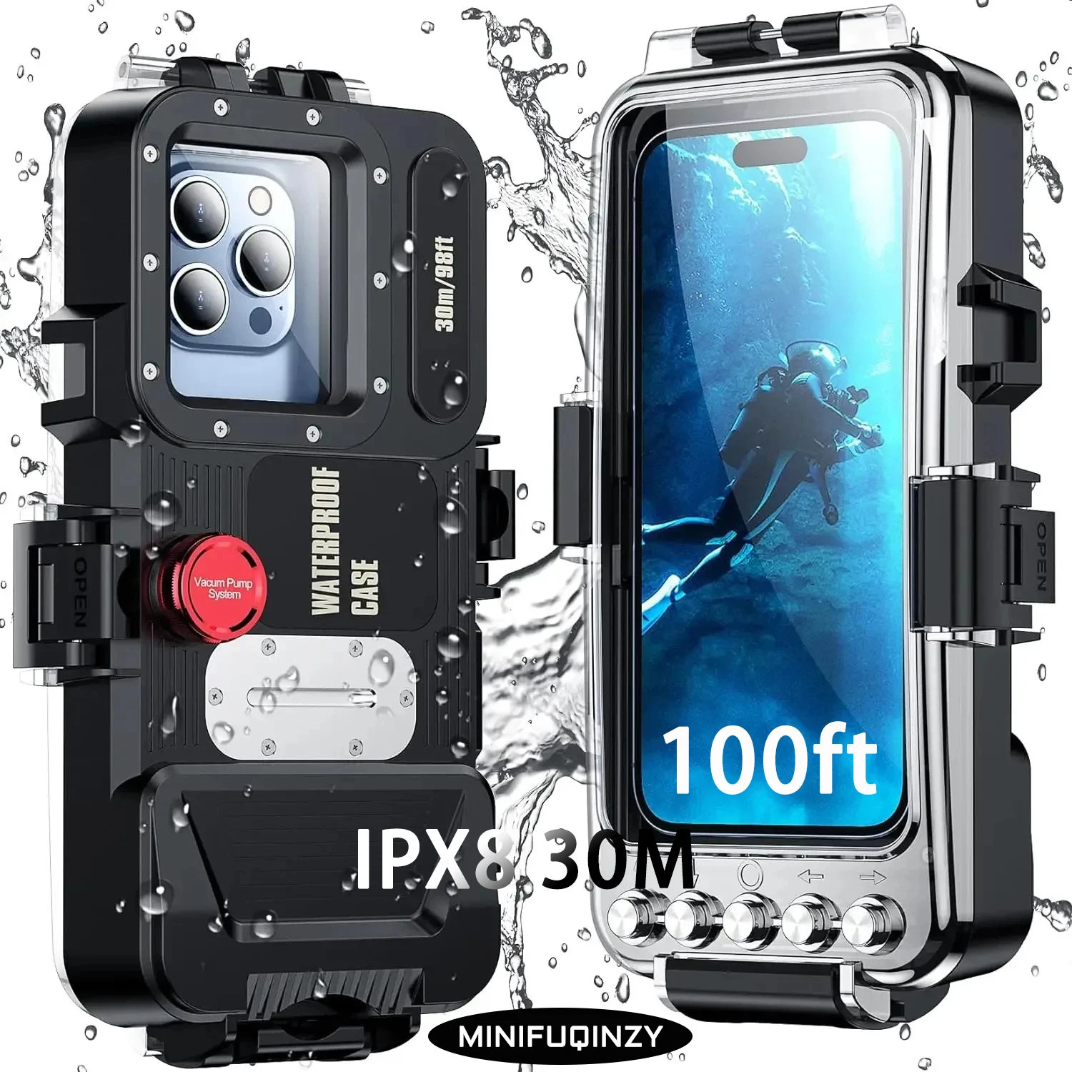 

Водонепроницаемый чехол для телефона 100ft Diving IPX8 30M, премиум-класса, с защитным корпусом и ремешком для подводной съемки, для iPhone и Samsung 6.9 дюймов