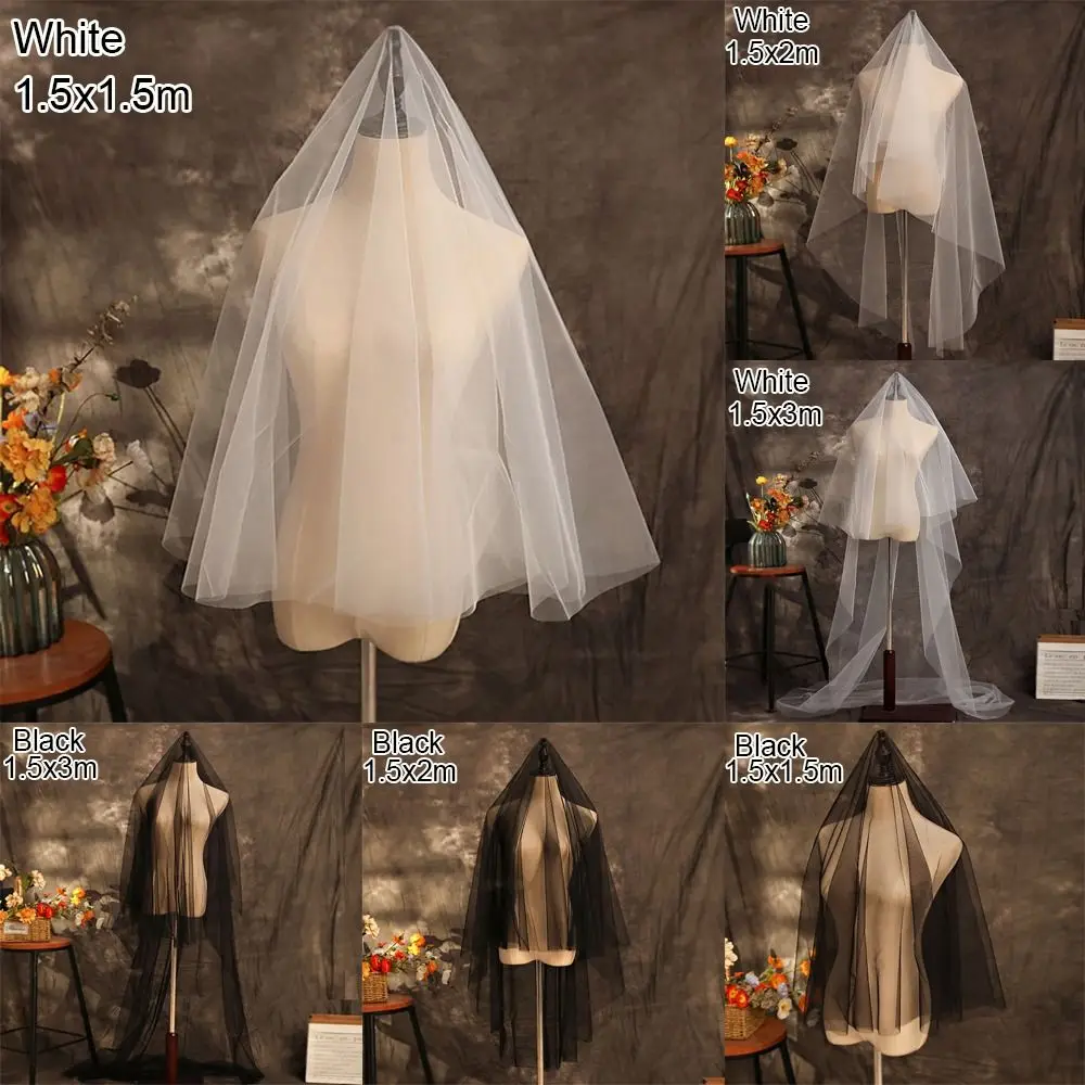 New Single Layer Bridal Veil White Long Women's Tulle Simple Elegant Wedding Veil image 6