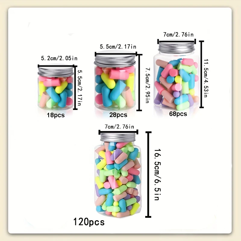 18/28/68/120PCS slow rebound earplugs help improve sleep quality. It can be used for swimming, traveling, working, and studying.