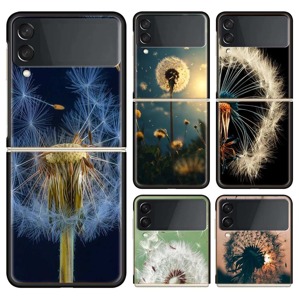 Dandelion Seeds Phone Case For Samsung Galaxy Z Flip 6 4 3 5G Funda Black Coque Hard PC Luxury Cover Z Flip 5 Capa Fashion Capa