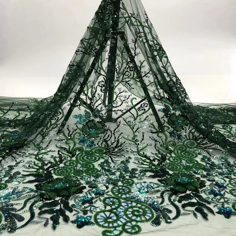 

Latest Big Wedding Tulle Lace High grade African French Lace Mesh Fabric with Small Beads Sequins TS9827
