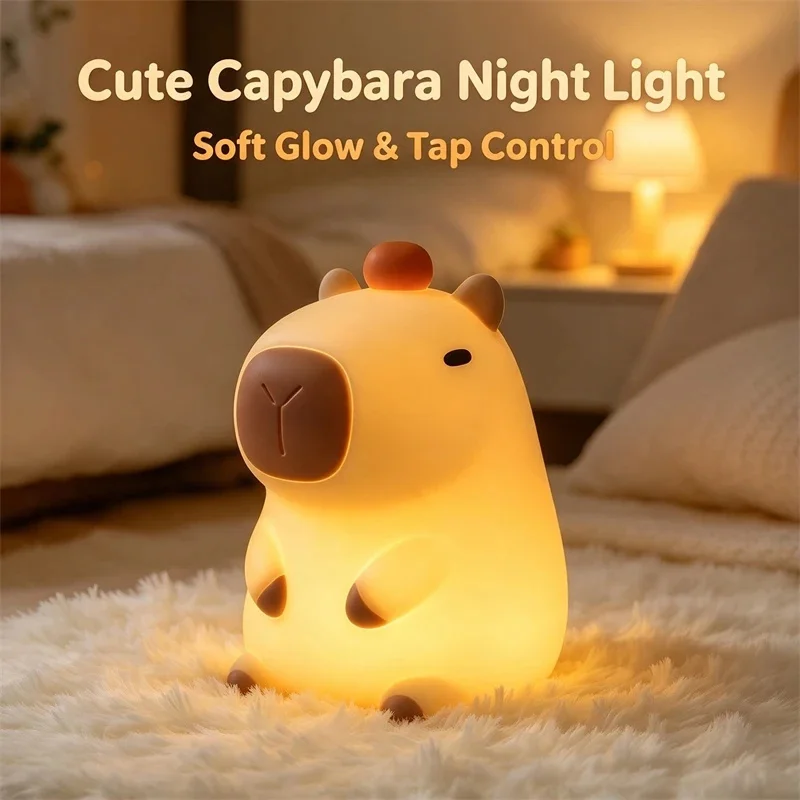 Cute Capybara Silicone Night Light, LED Tap Control Rechargeable Dimmable, Mood Lamp Bedroom Decor Birthday, Gift For Kids Girls