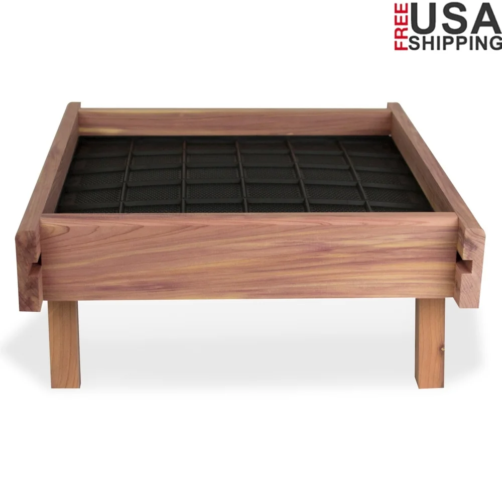 Comedero para pájaros de tierra de cedro rojo, bandeja lavable cuadrada de fácil llenado de alta resistencia de 12 pulgadas para atraer cáñuelos de codorniz, alimentación en el suelo de pájaros