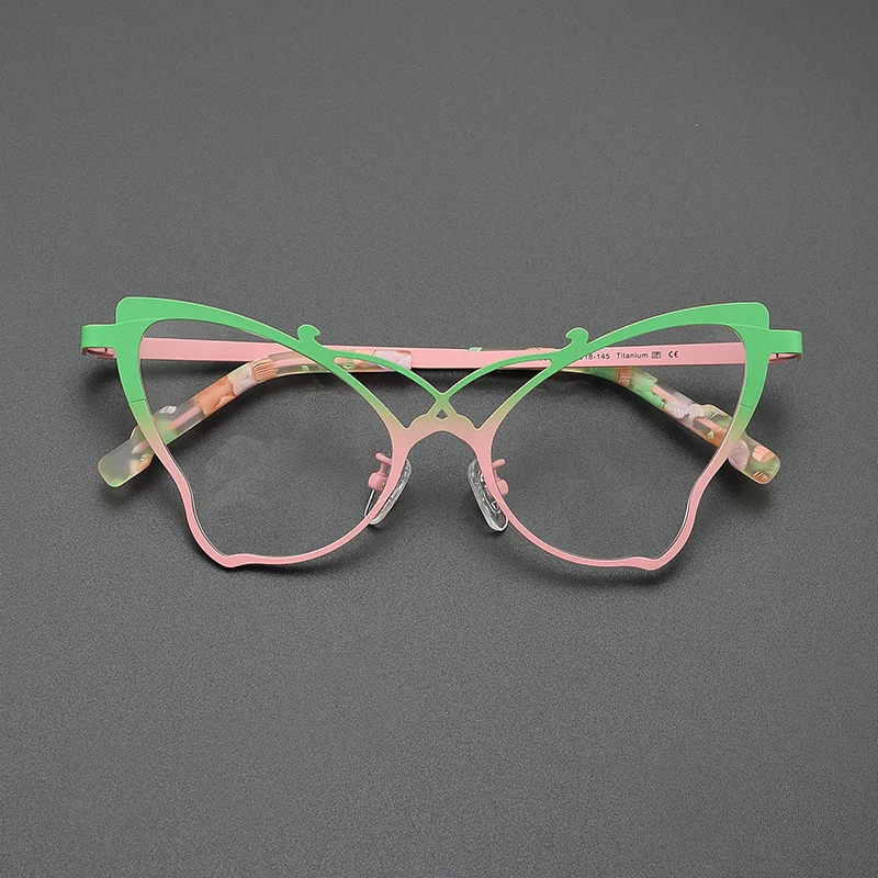 Niche fashion color butterfly shape glasses frame ultra light pure titanium retro holiday leisure sweet female optical glasses