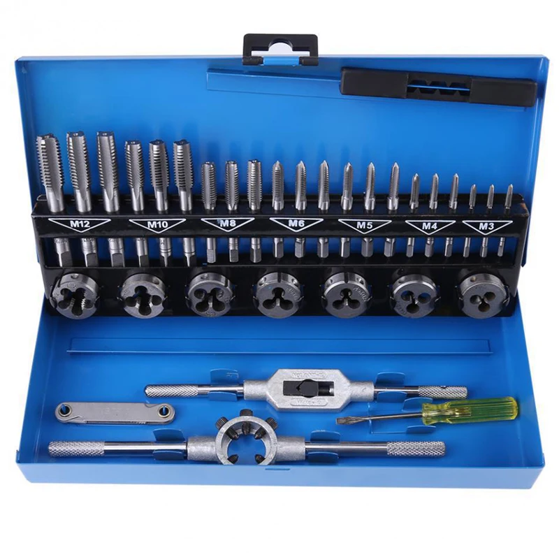 

32PCS Tap and Die Set Metric Screw Thread Dies and Taps Wrench Kit M3 - M12 Hand Threading Tool