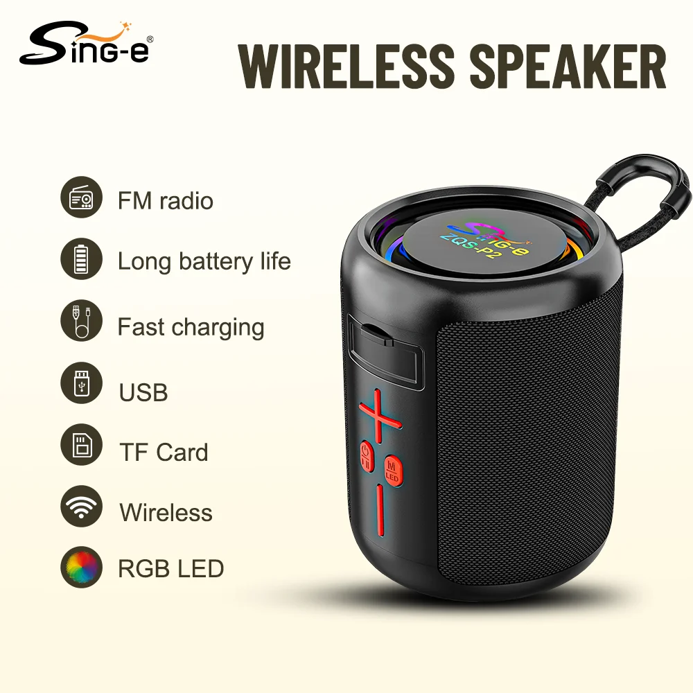 

SING-E ZQSP2 Multi-Function Portable Wireless Bluetooth Speaker - High Volume Long Battery Life FM/AUX/RGB Support Outdoor Ready