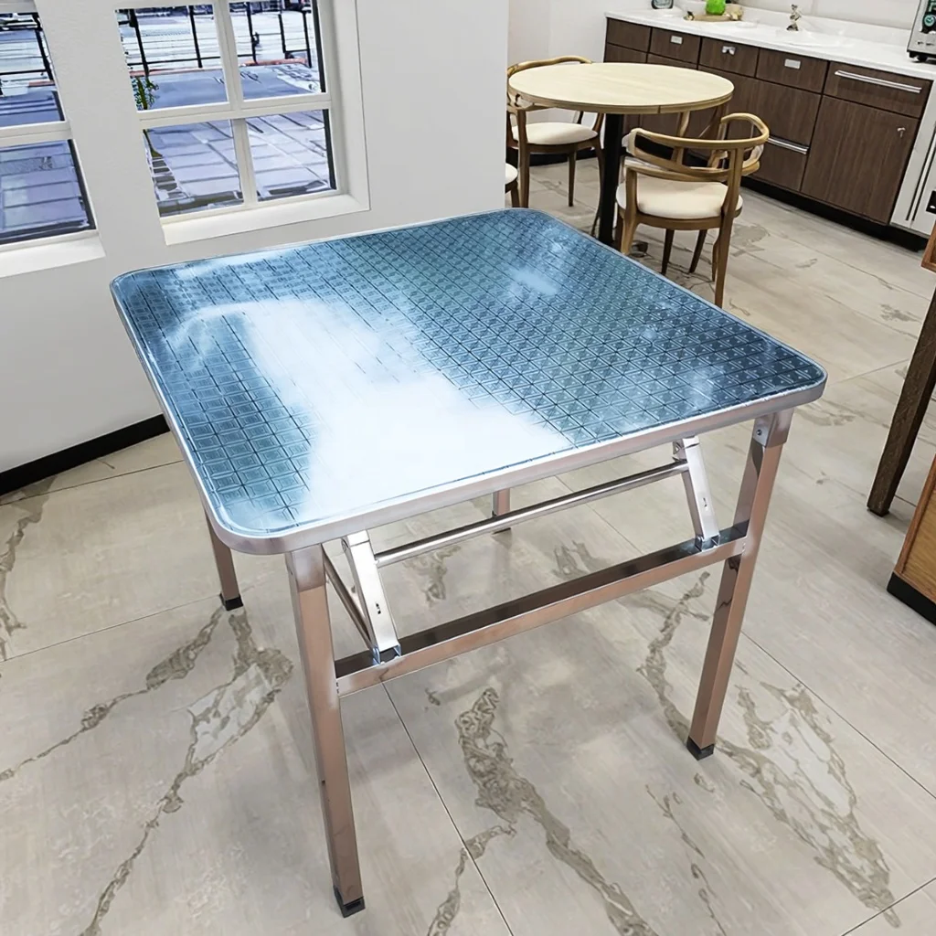 Folding Stainless Steel Square Dining Table Lightweight Portable Design Table for Indoor/Outdoor Learning Picnic Vending Stalls