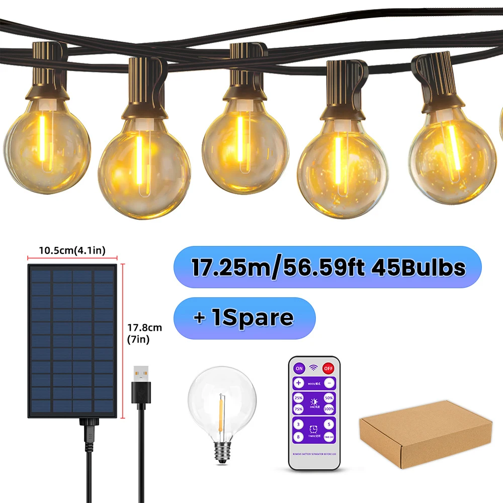 Mexllex G40 LED Solar String Light 17.25m 6