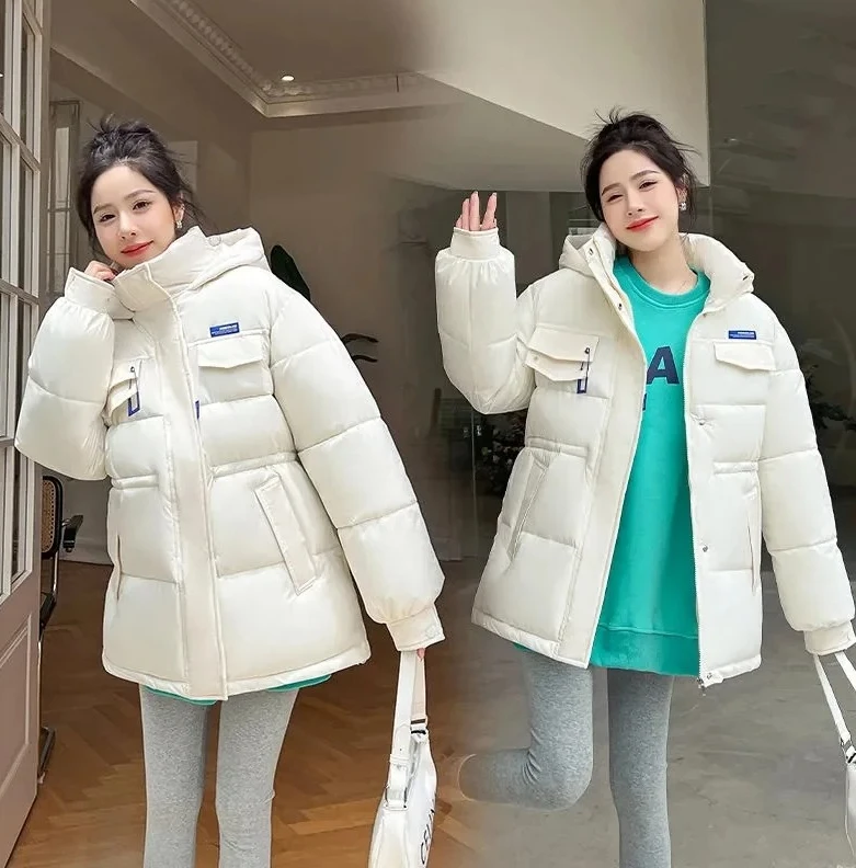 

Women‘s Cropped Puffer Jacket, Petite Hooded & Thickened Winter Coat, Korean Style Cotton Padded Coat, Warm 2025 New Arrival
