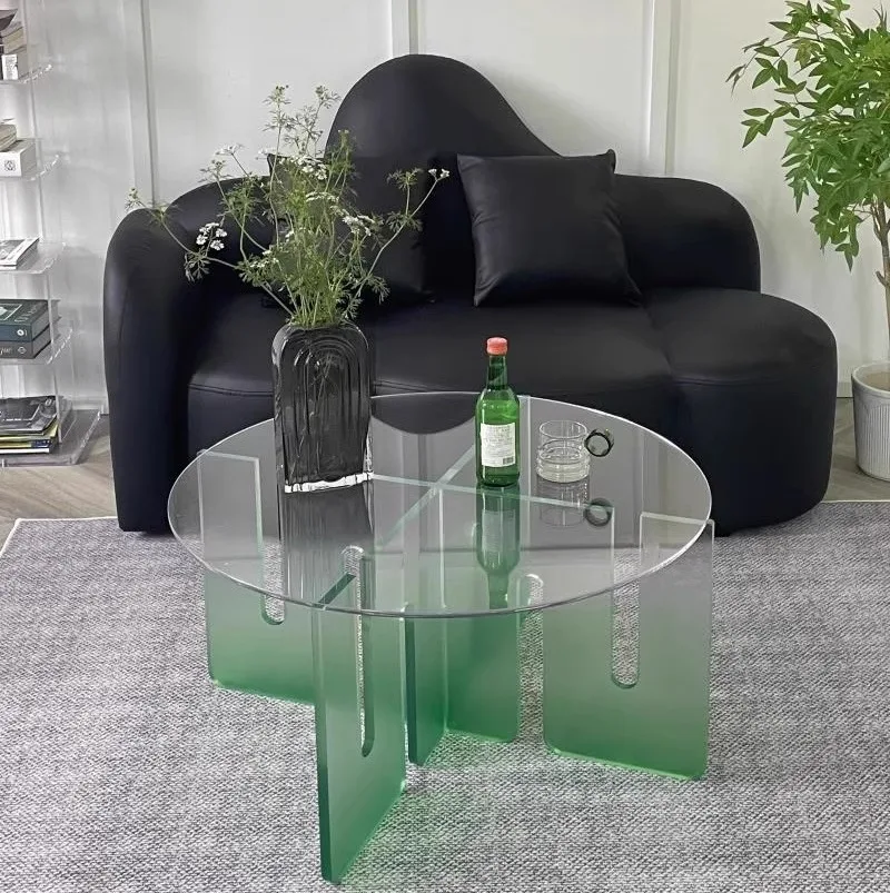Mesa de centro suspendida de acrílico simple y moderna, mesa de té de cambio gradual para el hogar y la sala de estar