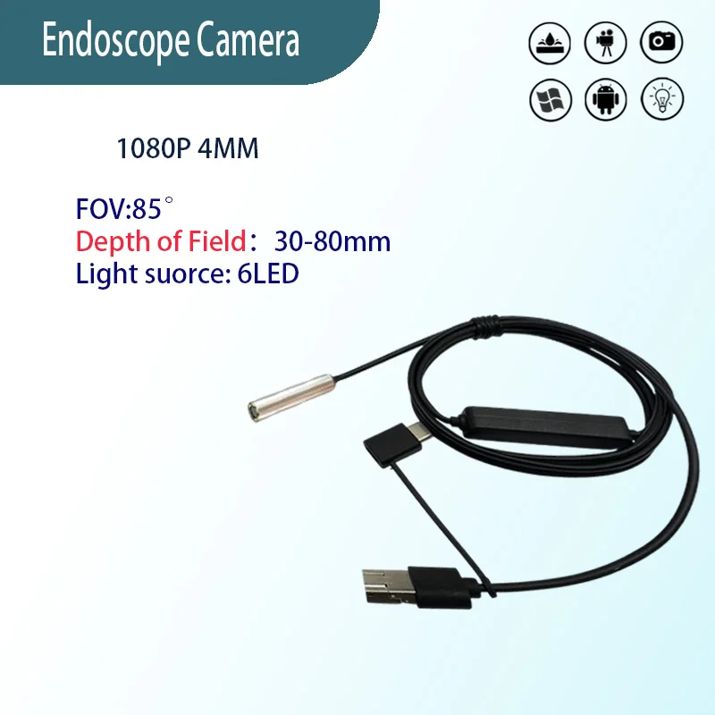 

2MP 4mm FOV85° HD endoscope camera for industrial pipeline inspection USB 3 in 1 Soft wire industrial endoscope probe