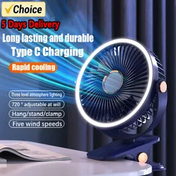 Ventilatore da campeggio 8000mAh Circolatore d'aria portatile da tavolo ricaricabile Ventilatore elettrico da soffitto wireless con luce a LED Ventilatore domestico clip-on