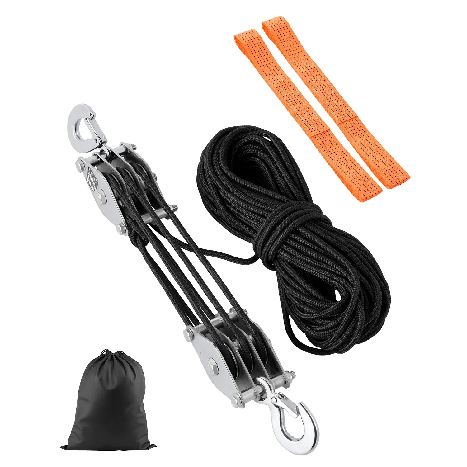 

SucceBuy 1100LBS Manual Pulley Hoist 100ft Rope Handheld Crane with 5:1 Lifting Power & 2 Loops Pulley System for Lifting Object