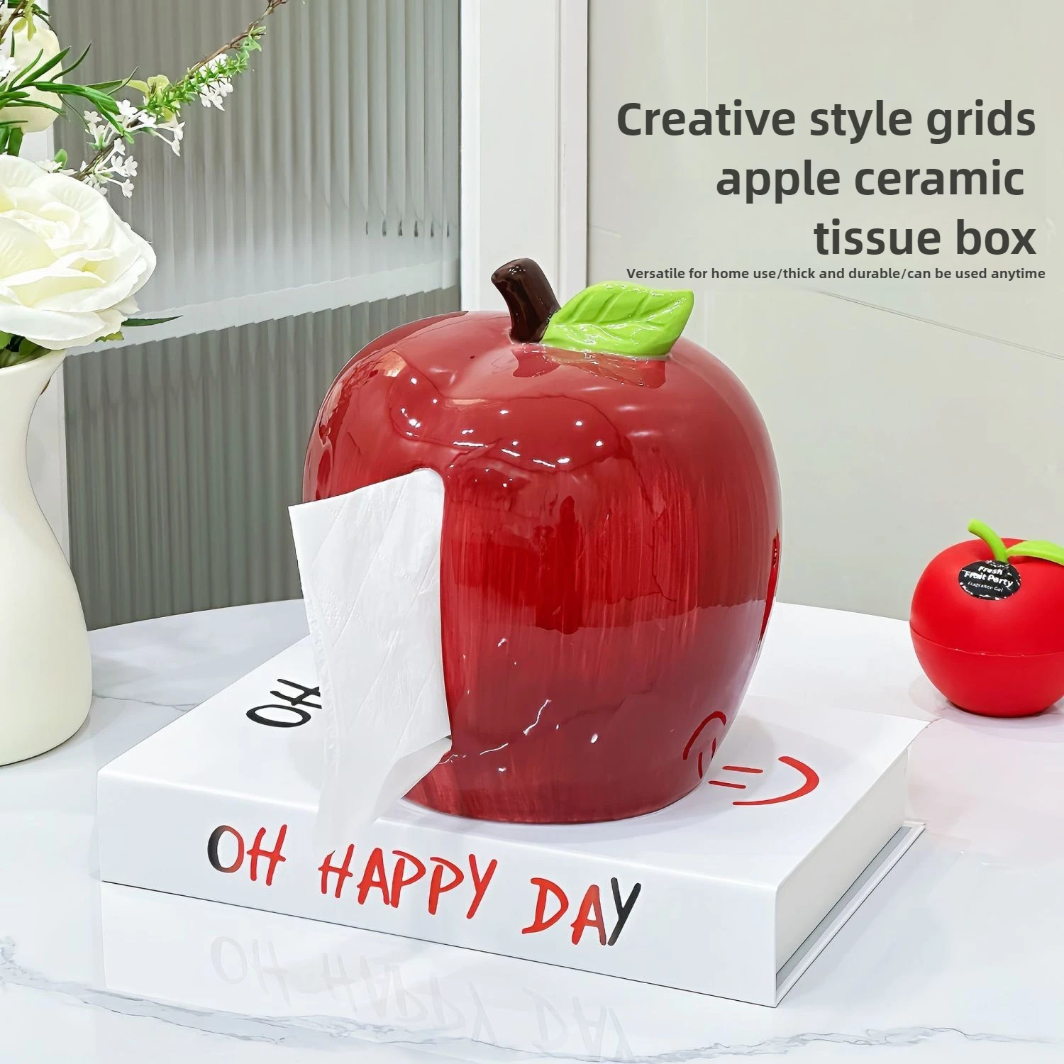 

Creative Red Apple Ceramic Tissue Box Home Living Room High-end Paper Box Cute Bedside Table Storage Storage Ornaments