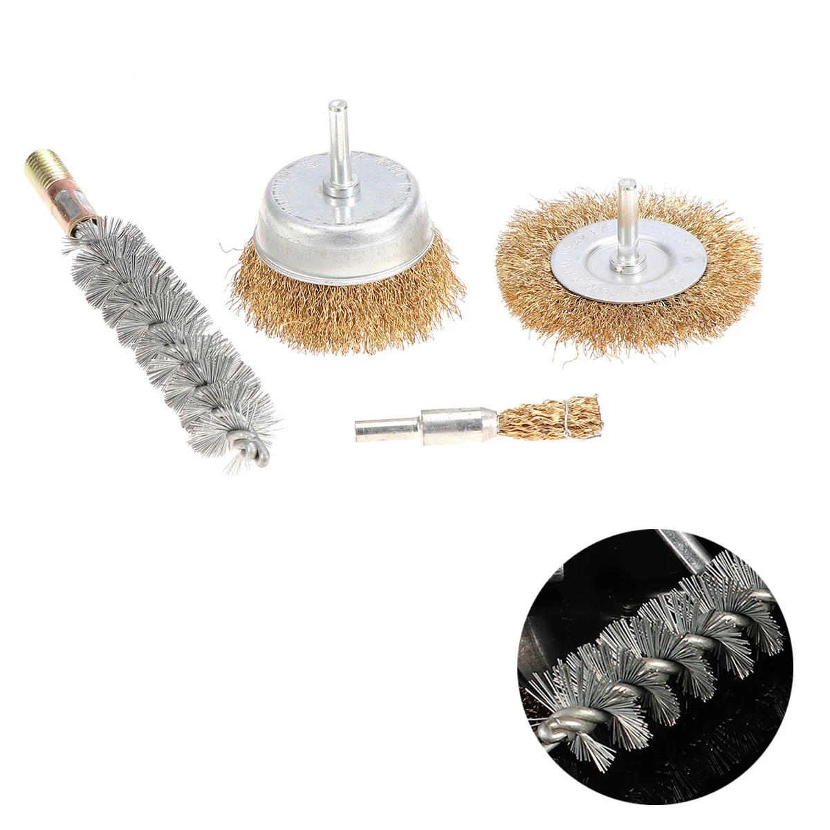 

4Pcs Rotary Wire Brush Set for Handheld Tools Efficient Dusting Stripping Residue Cleaning with Sponge-Like Polishing Wheels Kit