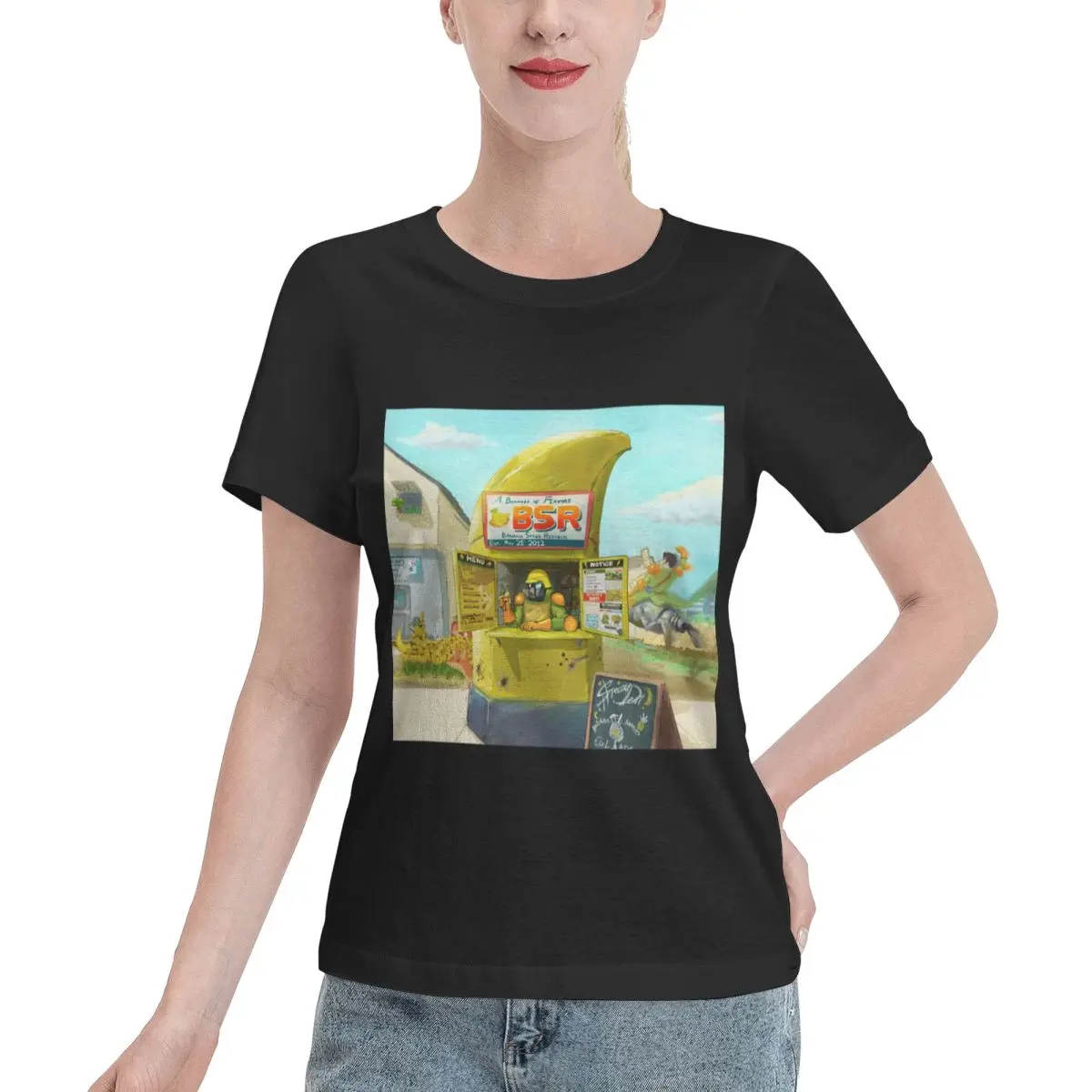 Camiseta para mujer Multi Occasion Banana Stand Republic Banner, ropa de viaje de estilo coreano