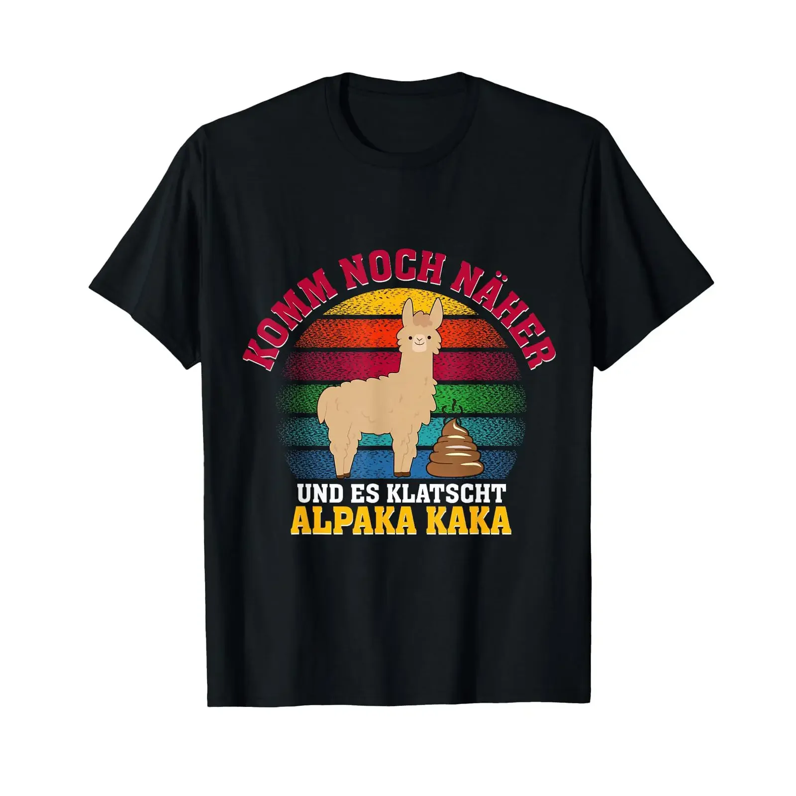 Lustiges Alpaka-Motiv mit Kot-Design T-Shirt Vintage Washed Unisex Streetwear Stilvoll Bequem Grafikdruck Herren Weich