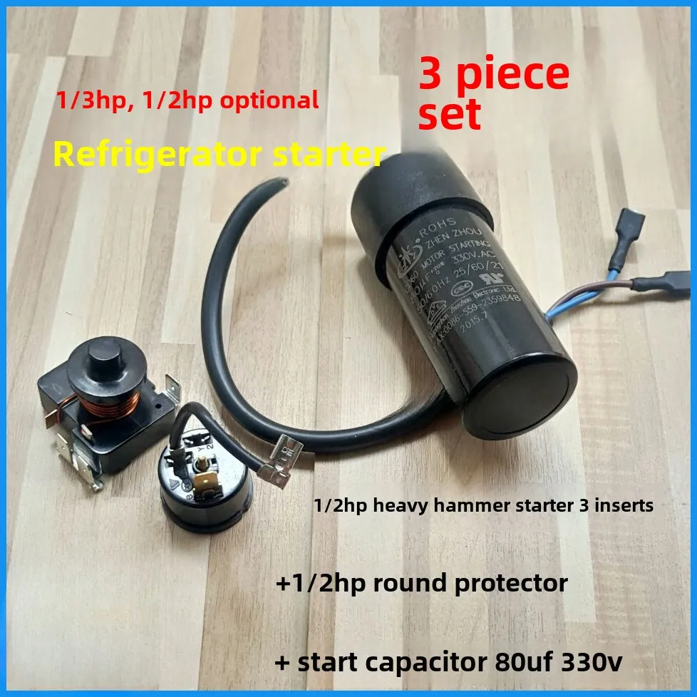 

Refrigerator Freezer Compressor with Heavy Hammer Starter 1/2hp 1/3hp Capacitor 64uf80uf Kit