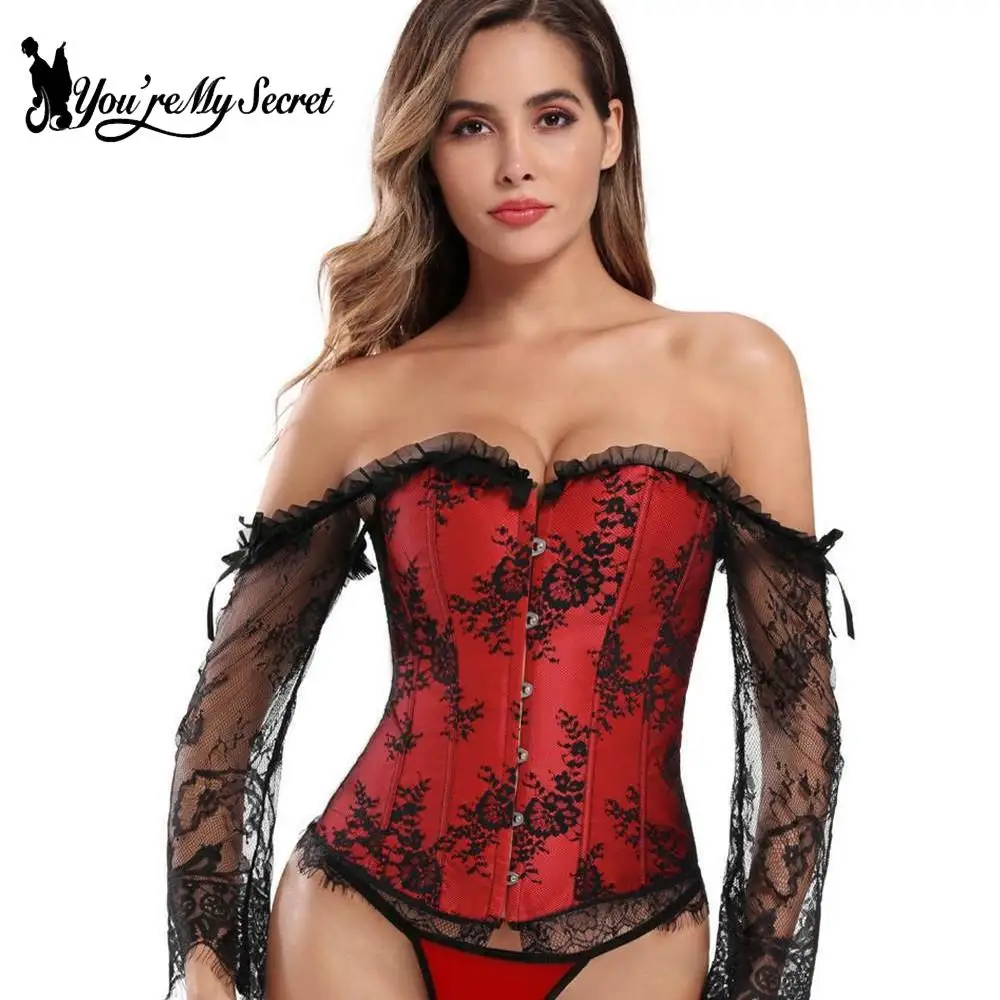 القوطية طويلة الأكمام مشد المرأة قميص مثير بلوزات من الدانتيل خمر خارج الكتف فستان ريترو الشارع الشهير ملابس حفلات للسيدات #3