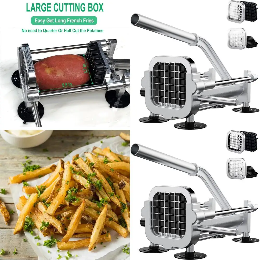 

Stainless Steel Heavy-Duty French Fry and Vegetable Slicer Set with 1/2 and 1/4 Blades