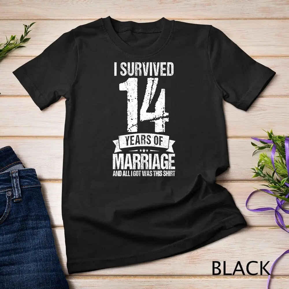 

14th Wedding Anniversary Couples Husband Wife 14 Years T-Shirt Unisex T-shirt High Quality 100%Cotton Short Sleeve