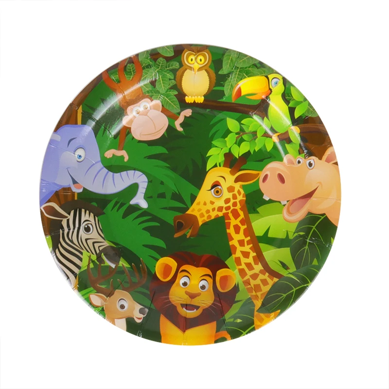 12pcs Jungle Animal Plate and Cup Set Safari Birthday Party Paper Disposable Plate Cup Kids Birthday Party Supplies