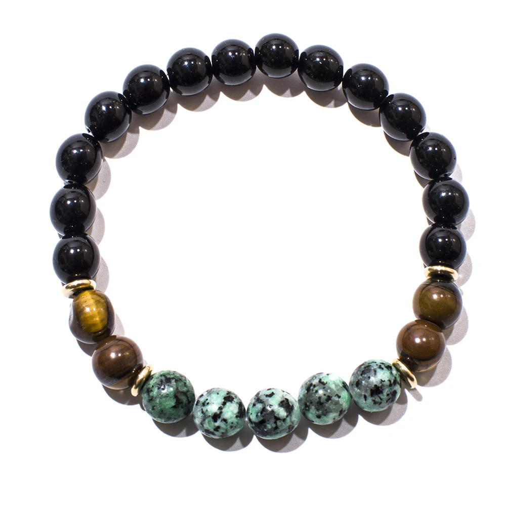 8mm African Turquoise Black Onyx Tiger Eye Beaded 108 Mala Prayer Necklace Meditation Jewelry Japamala Set for Men and Women view 6