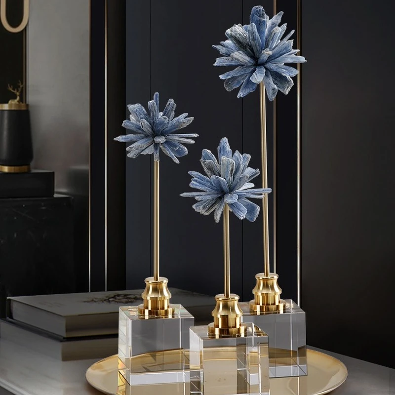 

Creative Indoor Crystal Base Natural Blue Stone Flower Art Craft Home Decor Arabic Style Desktop Wedding Home Decorations