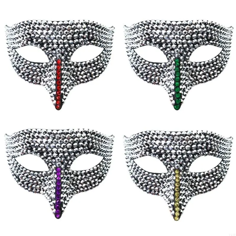 Rhinestones Masquerade Mask Half Face Mask Halloween Party Eye Mask for Men Women Cosplay Masquerade Costume Accessories