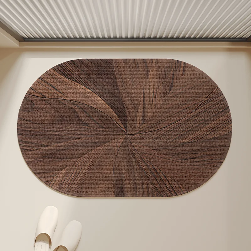 VIKAMA Imitation Wood Grain Oval Bath Mat Non Slip Washable Absorbent Floor Rug Neutral Minimalist Bathroom Entryway Decor Mat