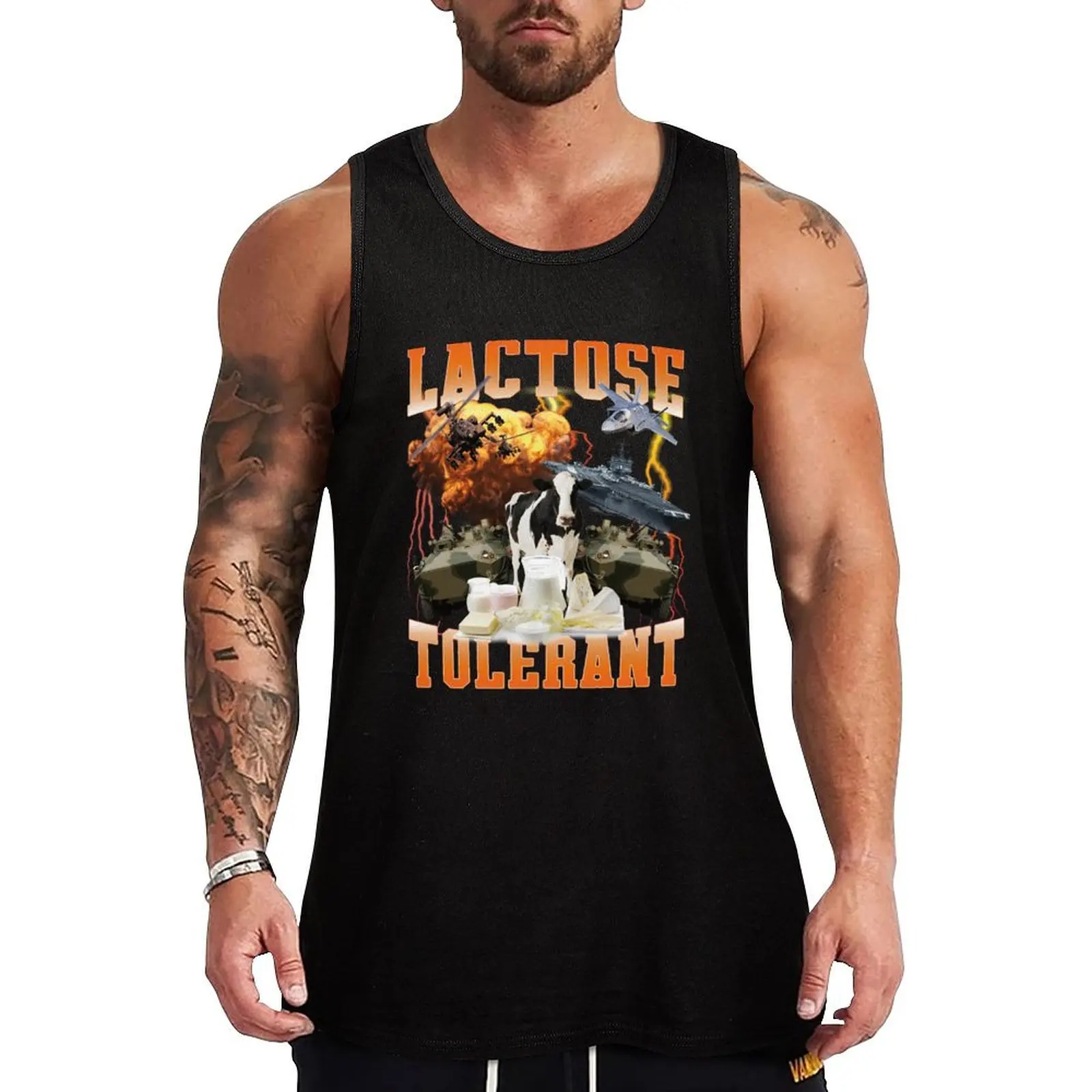 Camiseta sin mangas divertida y sárdaca con diseño de meme tolerante a la lactosa, camiseta sin mangas para uso diario, camiseta cómoda y ligera