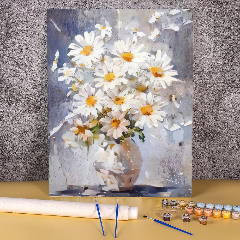 50x70 Oil Paint By Numbers DIY Figure Painting By Numbers On Canvas Adults Number Painting Daisy Flowers Wall Art Home Decor