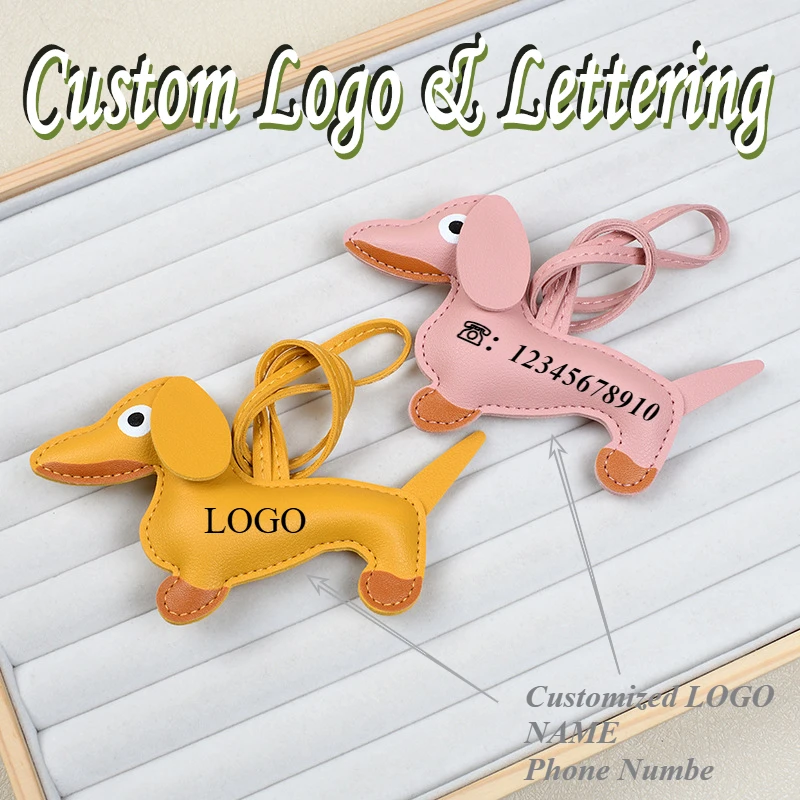 

Customized Cute Key Chain Sausage Dog Pendant Cartoon Leather Puppy Bag Pendant Leather Keybag Backpack Car Keyring
