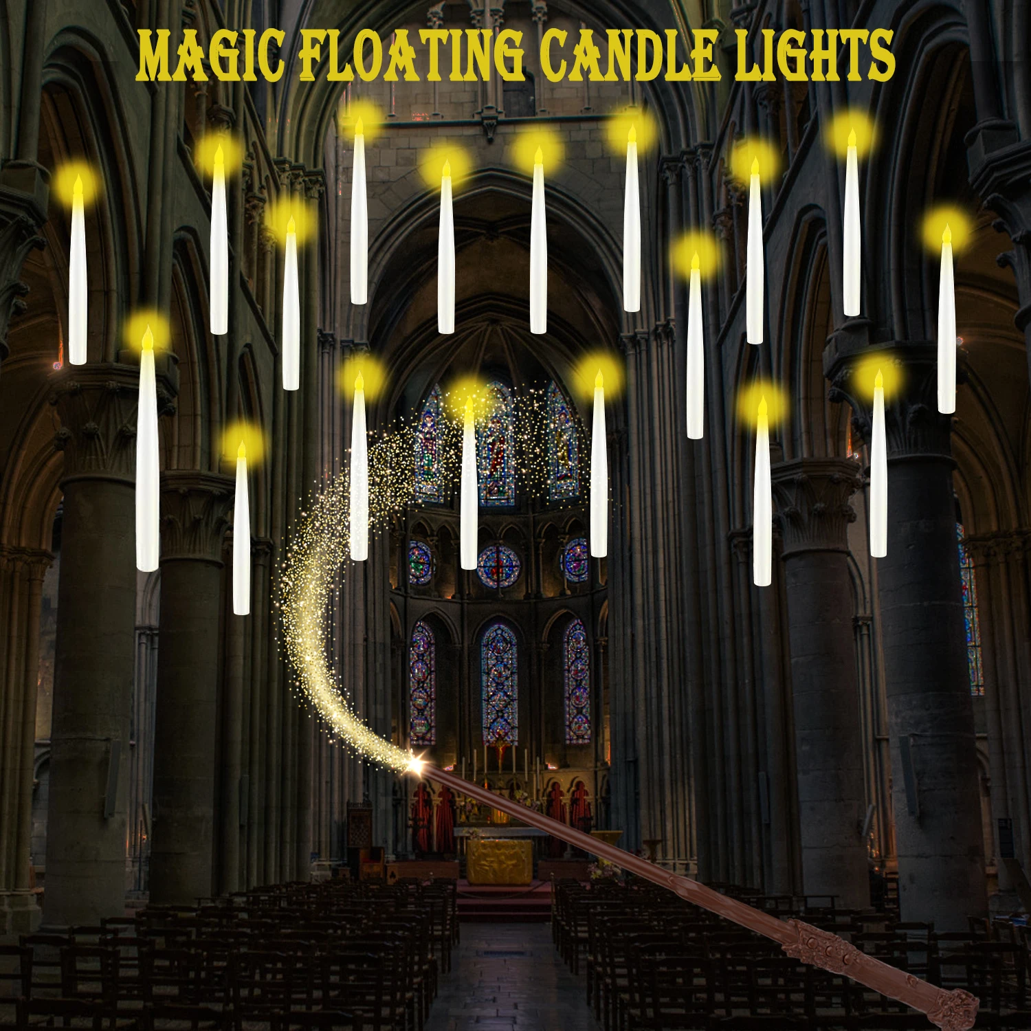 

12/24pcs Flameless Floating Candles with Wand - Flickering Battery Operated, Magic LED Hanging Taper, Remote Control, Best for H