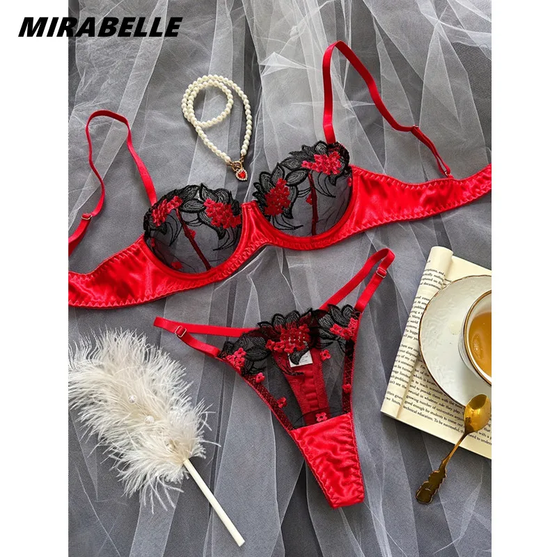 MIRABELLE-Conjunto de Sujetador de encaje Floral, lencería de lujo, ropa interior Sexy erótica, traje fino de Hada, conjuntos exóticos, 2 piezas