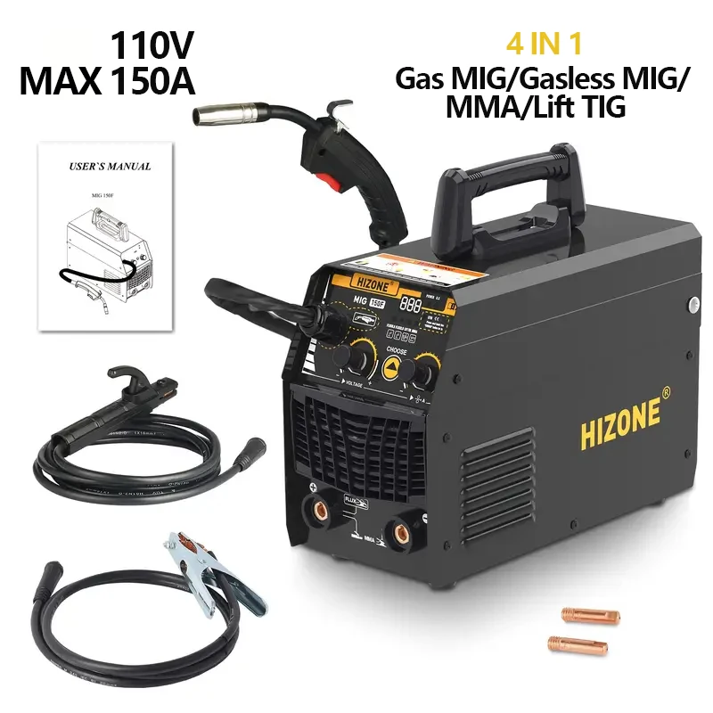 HIZONE 4 in 1 MIG/MMA/TIG Welding Machine Gas/GasLess Soldering Welder 110V Portable Welding Equipment DIY Tool