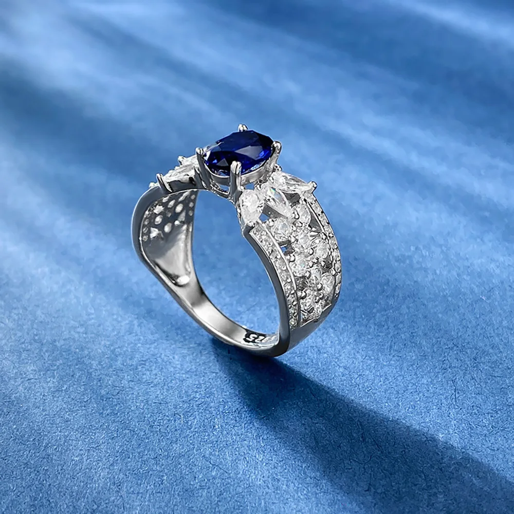 Vintage 100% 925 Real Silver 5*7mm Sapphire Lab Diamond Rings for Women Gemstone Wedding Band Party Fine Jewelry Birthday Gift